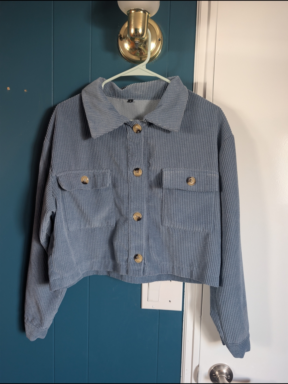 Cropped Corduroy Button-Front Jacket - Dusty Blue